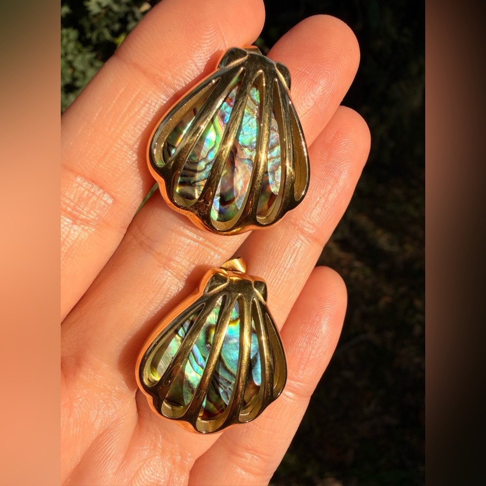 Gold and Abalone Shell Earrings - Picture 6 of 9